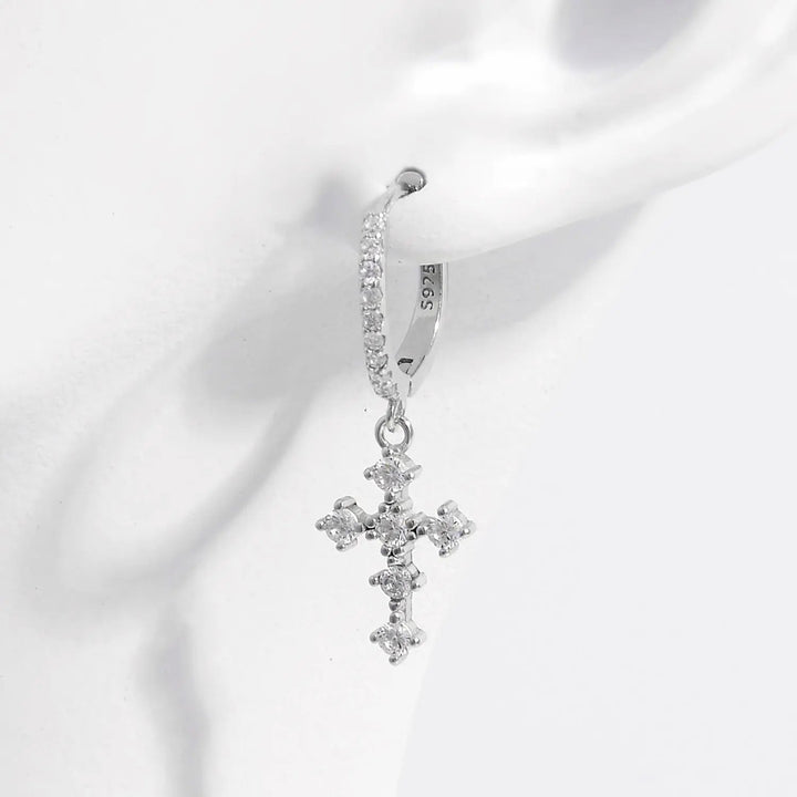 925 Sterling Silver Inlaid Zircon Cross Dangle Earrings LOVCIA