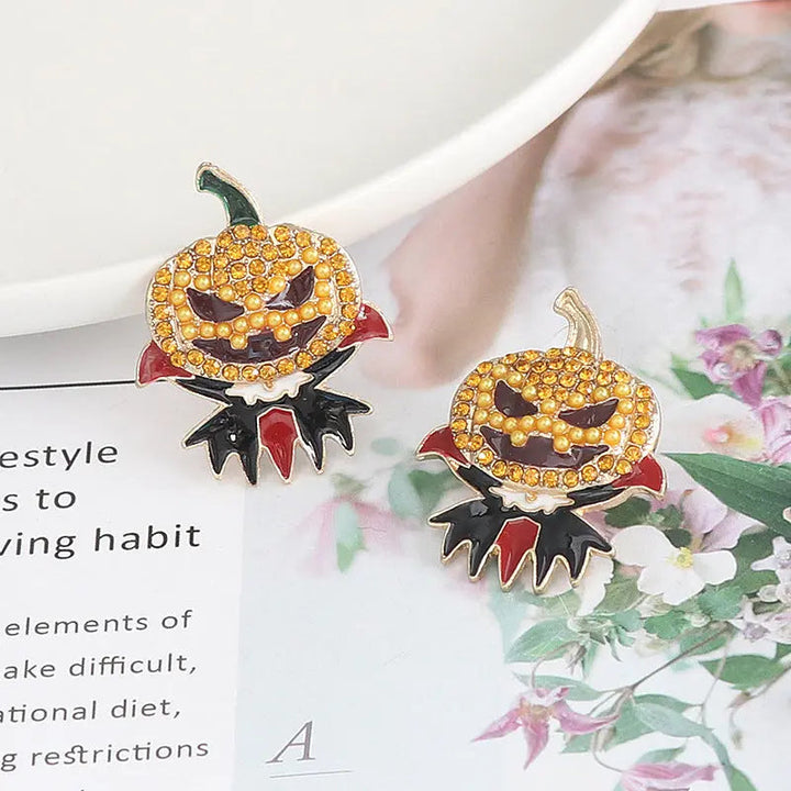 Demon Pumpkin Rhinestone Alloy Earrings LOVCIA