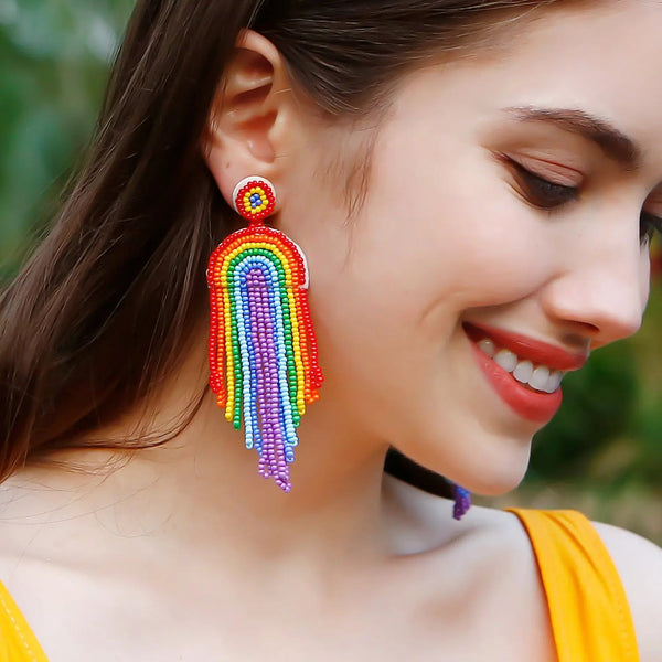 LOVCIA Bead Stainless Steel Rainbow Dangle Earrings