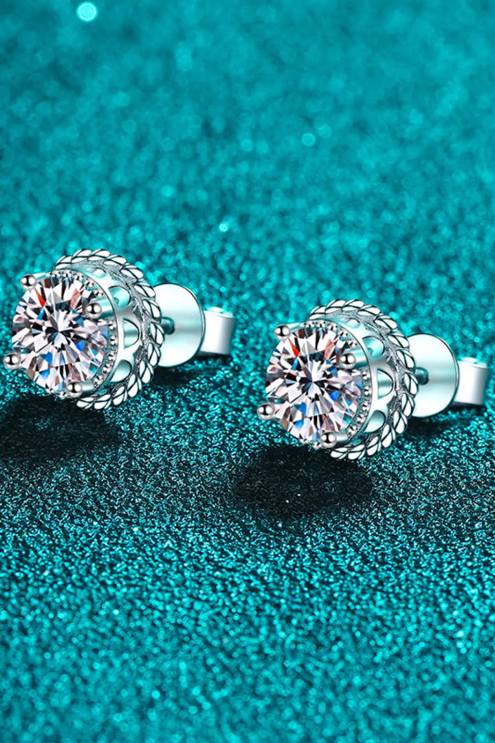 1 Carat Moissanite Rhodium-Plated Round Stud Earrings LOVCIA