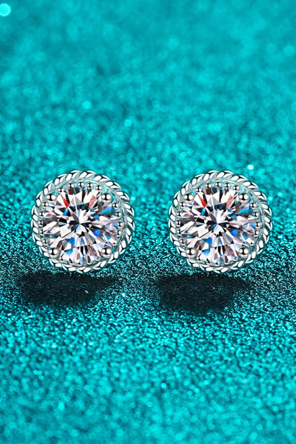 LOVCIA 1 Carat Moissanite Rhodium-Plated Round Stud Earrings