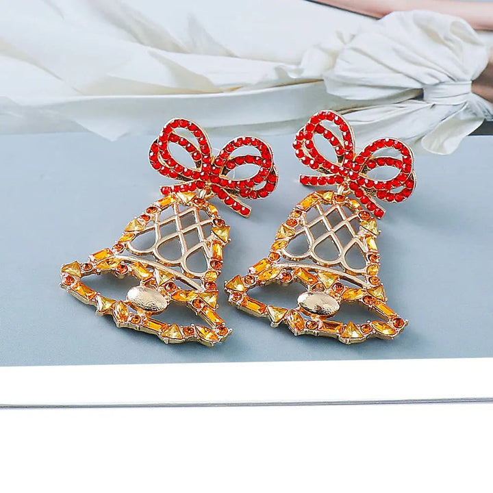 LOVCIA Rhinestone Alloy Christmas Bell Earrings