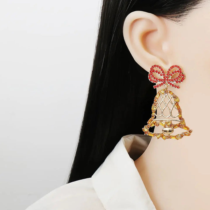 LOVCIA Rhinestone Alloy Christmas Bell Earrings