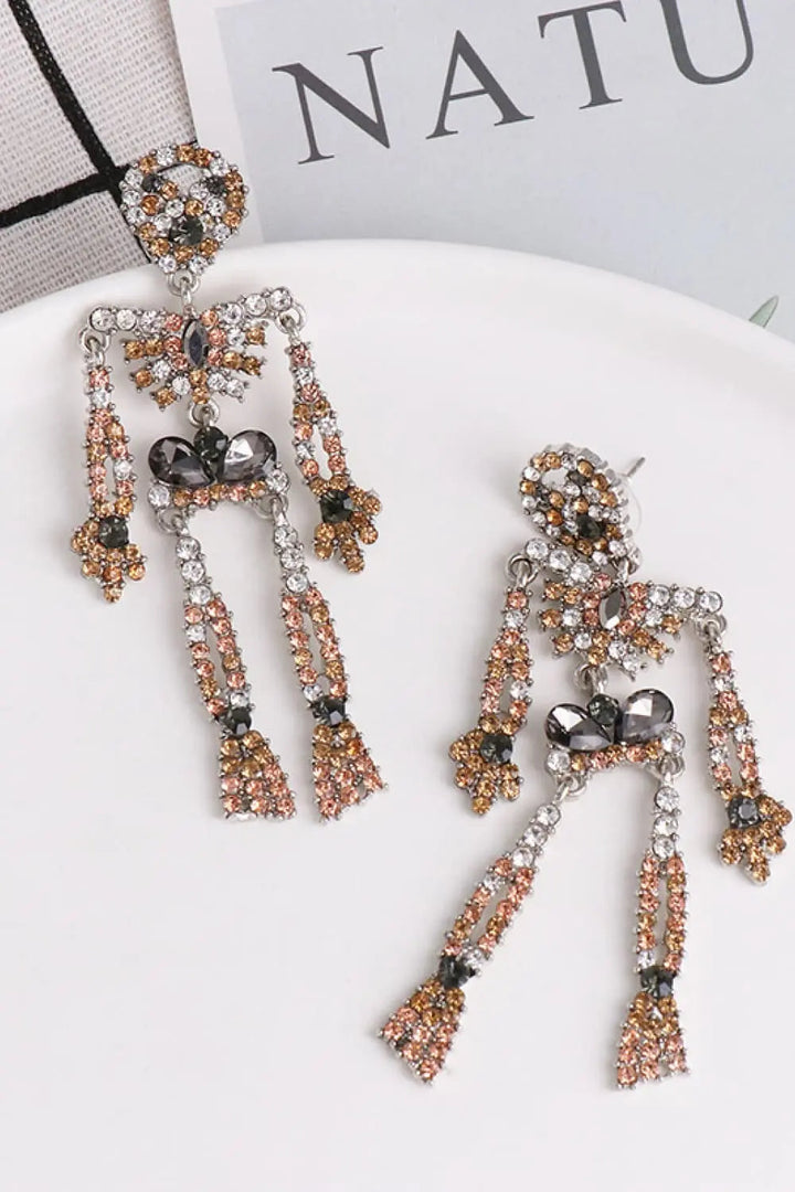 LOVCIA Skeleton Shape Glass Stone Dangle Earrings