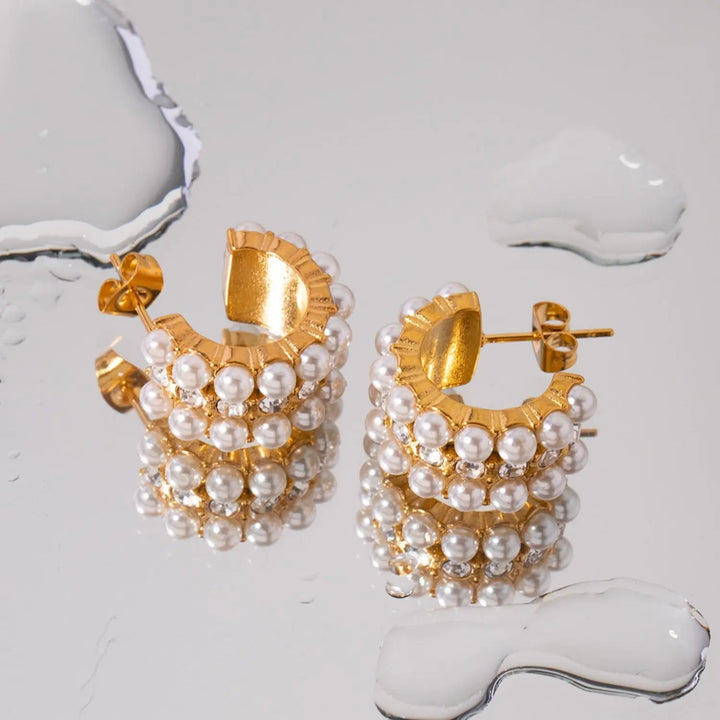 18K Gold-Plated Pearl C-Hoop Earrings LOVCIA