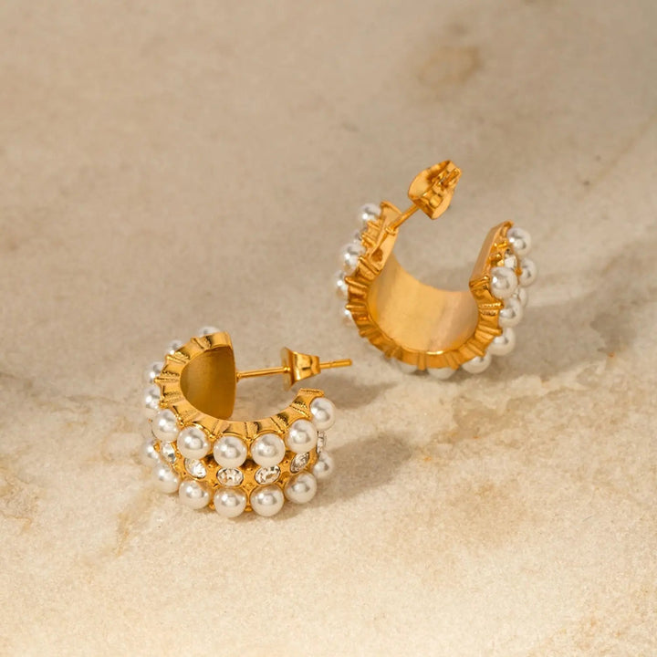 18K Gold-Plated Pearl C-Hoop Earrings LOVCIA