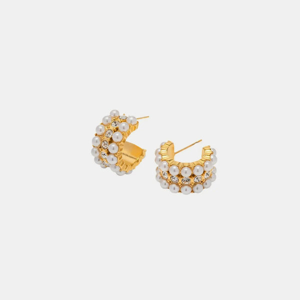 18K Gold-Plated Pearl C-Hoop Earrings LOVCIA