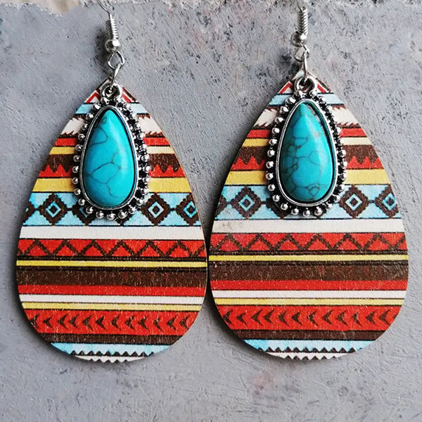 LOVCIA Artificial Turquoise Geometric Teardrop Earrings