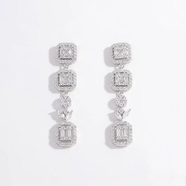 LOVCIA 925 Sterling Silver Inlaid Zircon Geometric Dangle Earrings