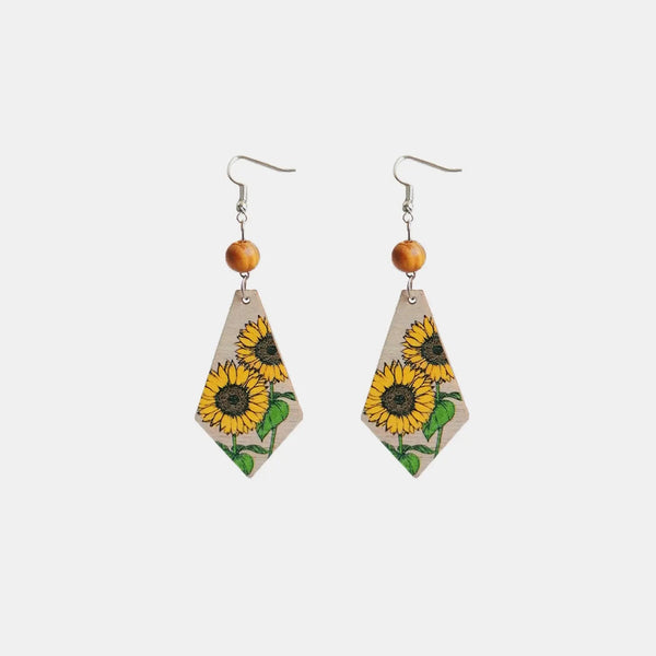 LOVCIA Floral Wooden Teardrop Earrings