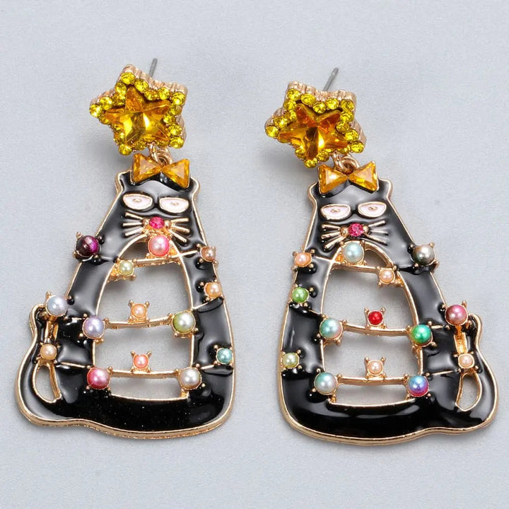 LOVCIA Rhinestone Alloy Cat Earrings