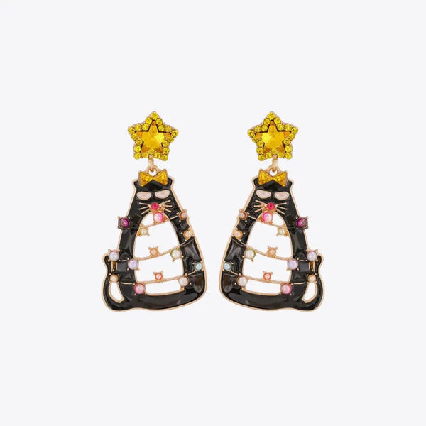 LOVCIA Rhinestone Alloy Cat Earrings