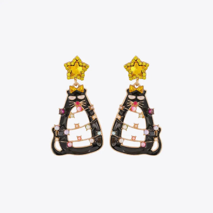 LOVCIA Rhinestone Alloy Cat Earrings