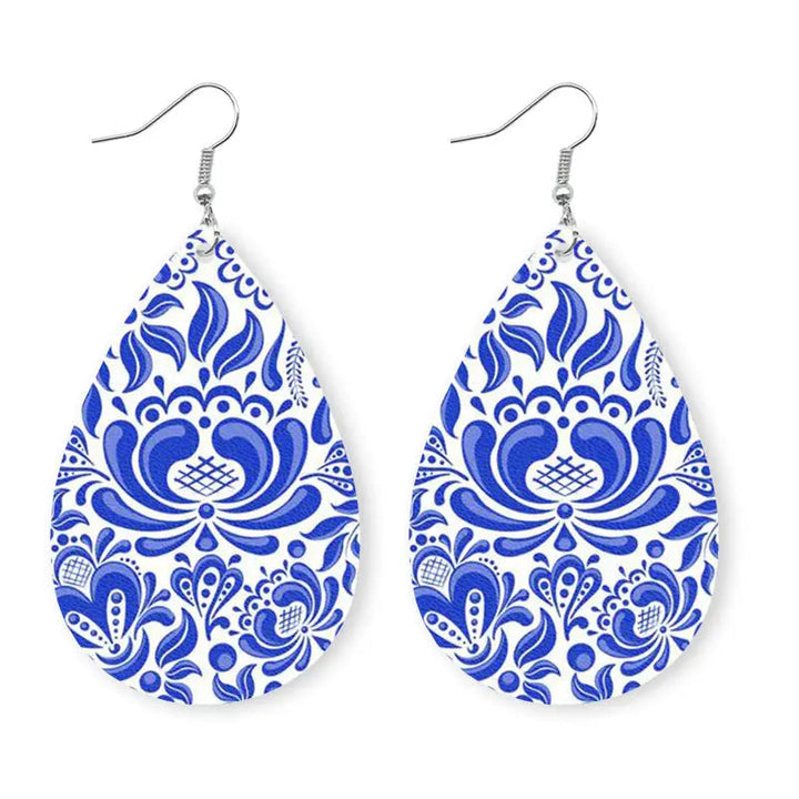 LOVCIA Printed PU Teardrop Earrings