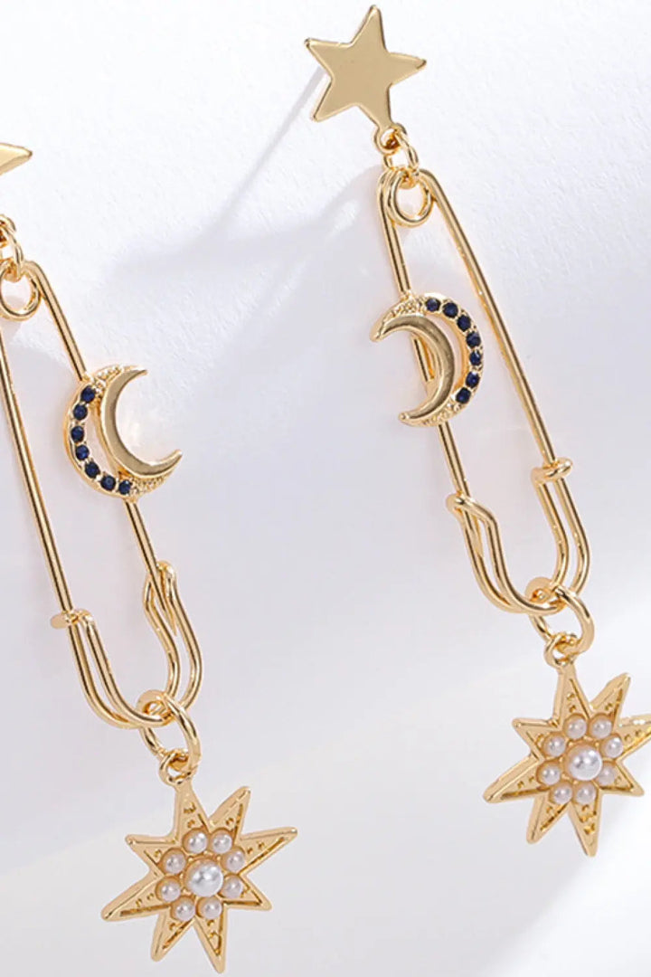 LOVCIA 5-Pair Wholesale Inlaid Pearl Star and Moon Drop Earrings