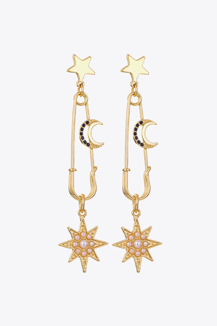 LOVCIA 5-Pair Wholesale Inlaid Pearl Star and Moon Drop Earrings