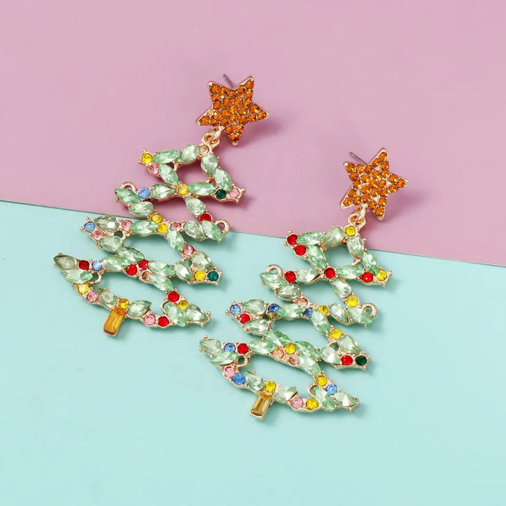 LOVCIA Christmas Tree Rhinestone Alloy Earrings