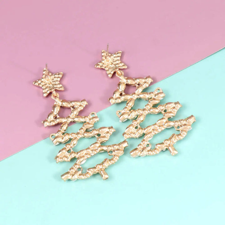 LOVCIA Christmas Tree Rhinestone Alloy Earrings