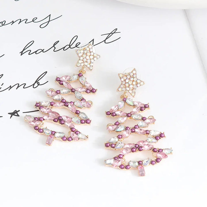 LOVCIA Christmas Tree Rhinestone Alloy Earrings