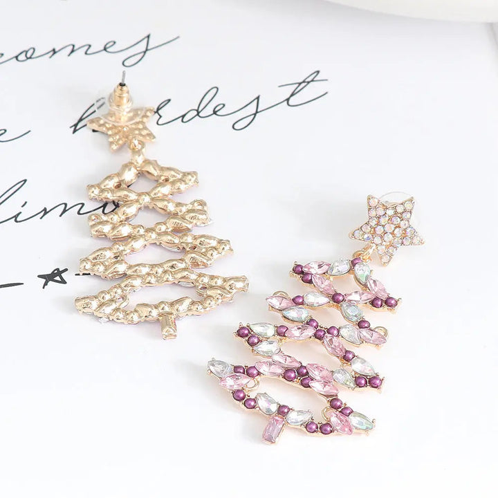 LOVCIA Christmas Tree Rhinestone Alloy Earrings