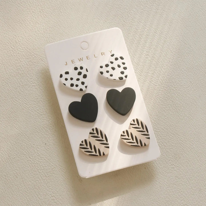 3 Piece Acrylic Heart Stud Earrings LOVCIA