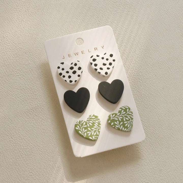 3 Piece Acrylic Heart Stud Earrings LOVCIA