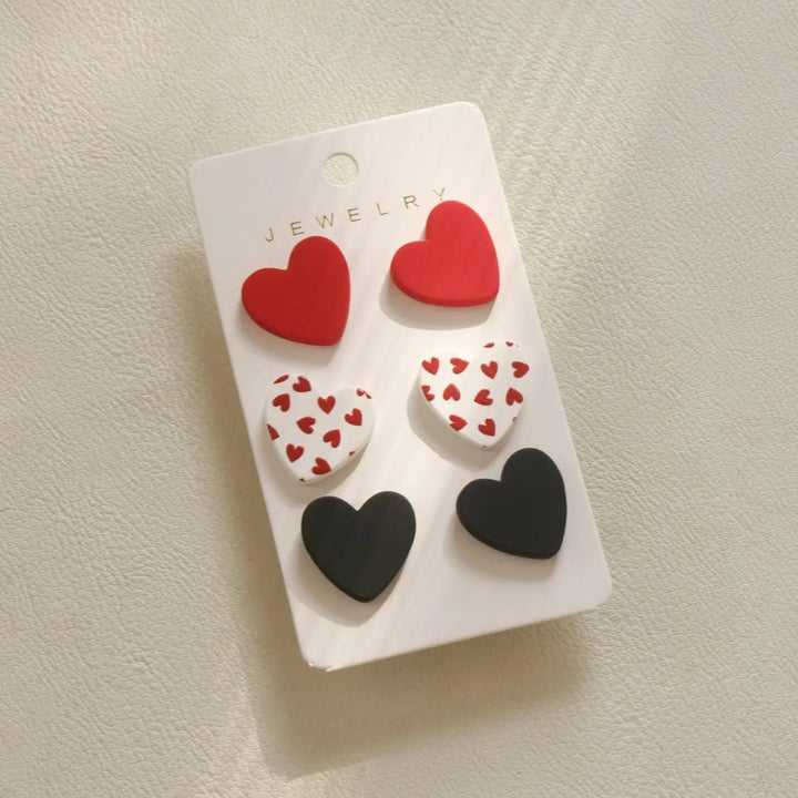 3 Piece Acrylic Heart Stud Earrings LOVCIA