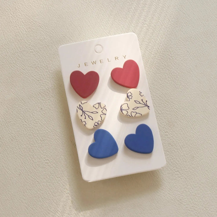 3 Piece Acrylic Heart Stud Earrings LOVCIA