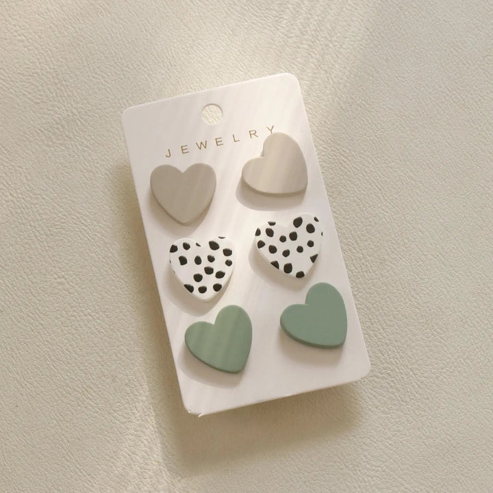 3 Piece Acrylic Heart Stud Earrings LOVCIA