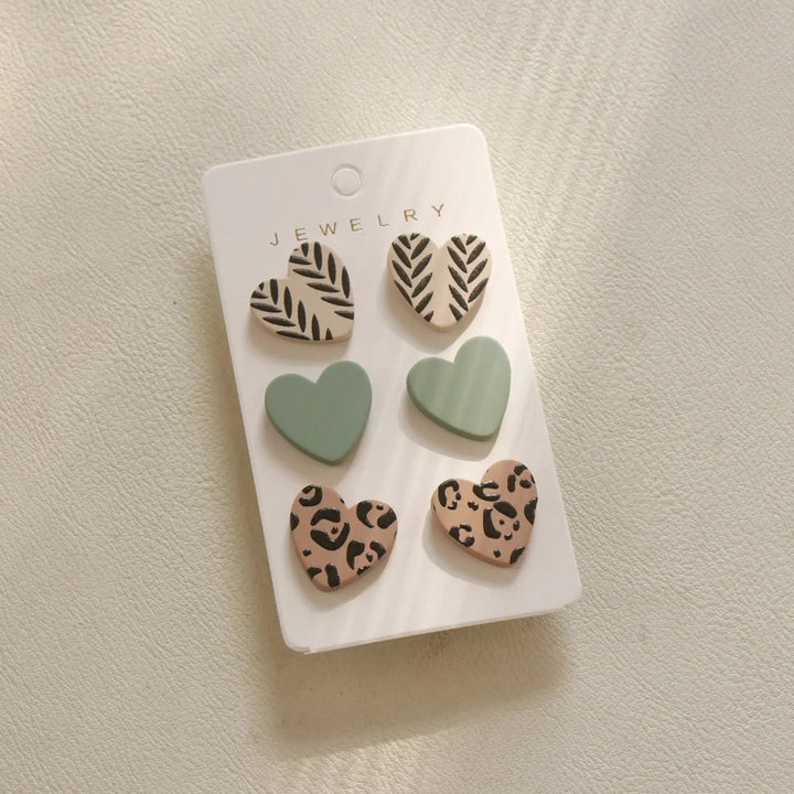 3 Piece Acrylic Heart Stud Earrings LOVCIA