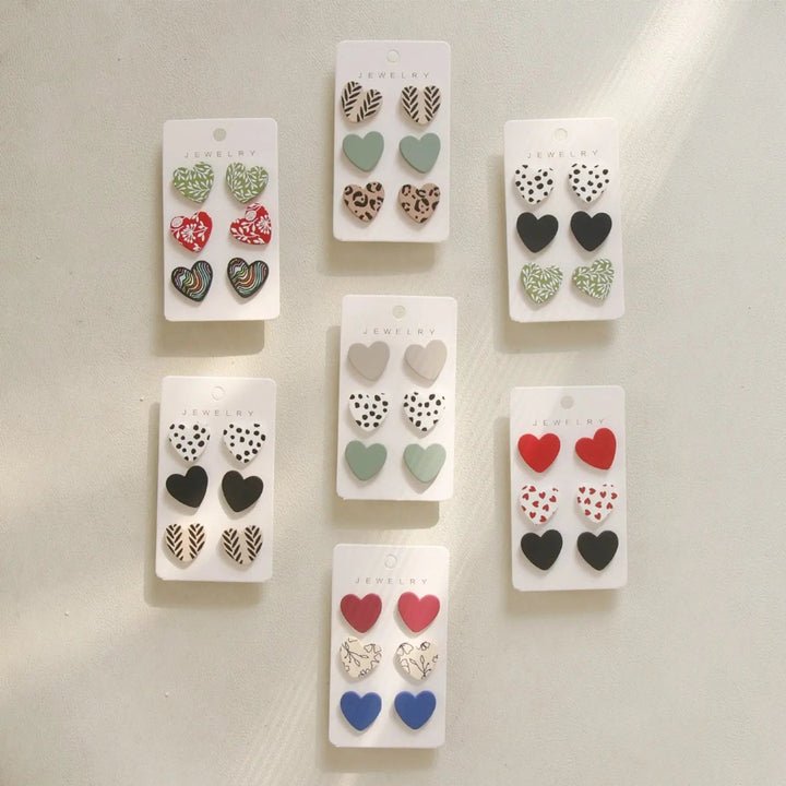 3 Piece Acrylic Heart Stud Earrings LOVCIA