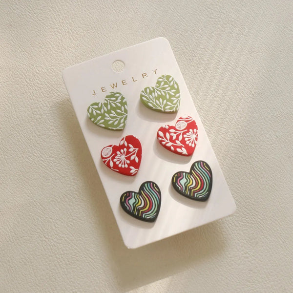 3 Piece Acrylic Heart Stud Earrings LOVCIA