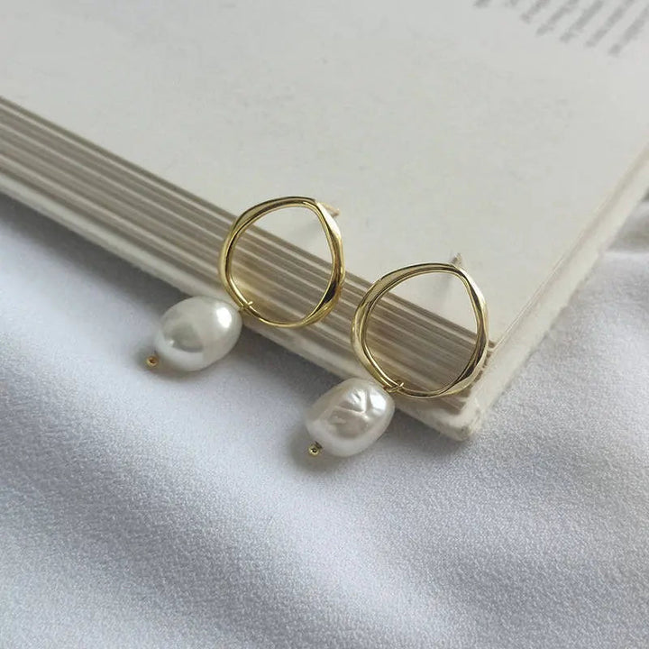 LOVCIA Gold Plated Sterling Silver Baroque Pearl Drop Earrings - Elegant Earrings for Women LOVCIA