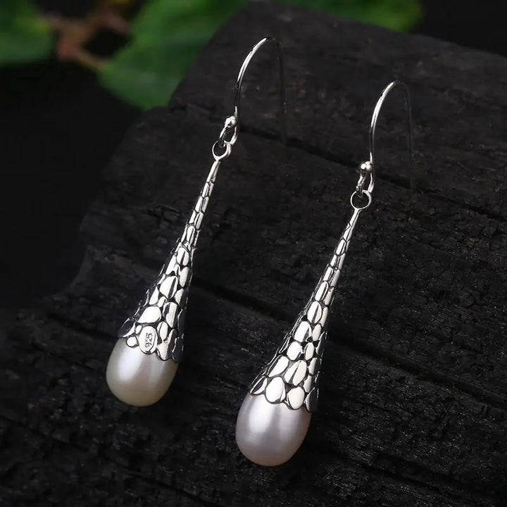 LOVCIA Handcrafted Sterling Silver Artisan Water Drop Earrings for Women LOVCIA