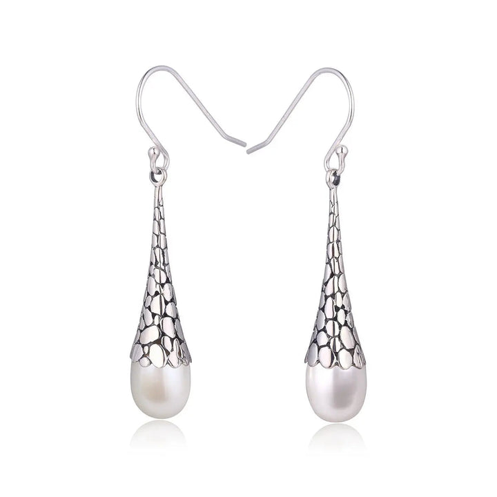 LOVCIA Handcrafted Sterling Silver Artisan Water Drop Earrings for Women LOVCIA