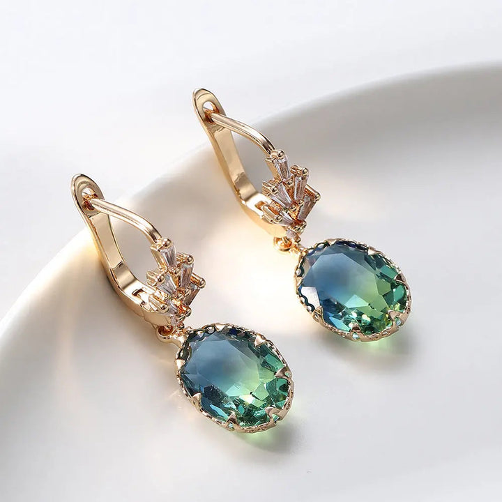 LOVCIA Shining Crystal Zircon Bright Oval Gem Fashion Earrings for Women LOVCIA