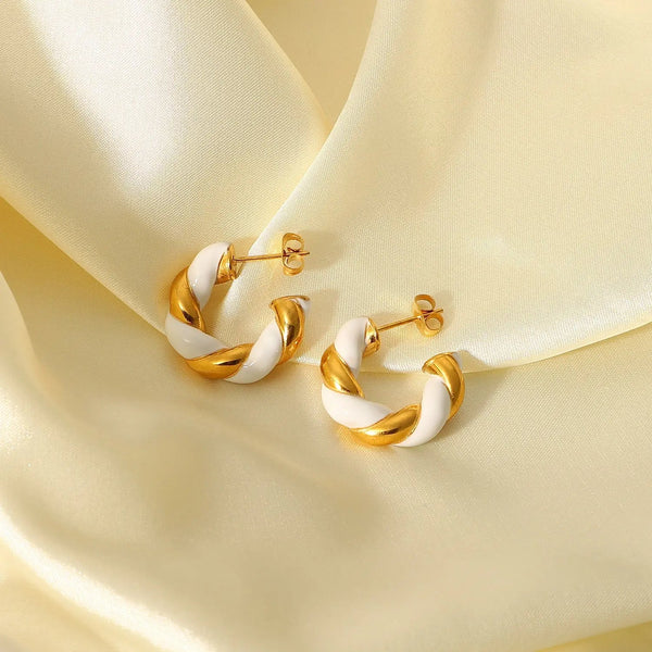 LOVCIA White Gold Twisted C-Shaped Hoop Earrings for Women LOVCIA