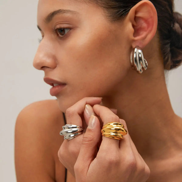 LOVCIA Minimalist Geometric Series 18K Gold & Silver Stainless Steel C-Shaped Earrings for Women LOVCIA