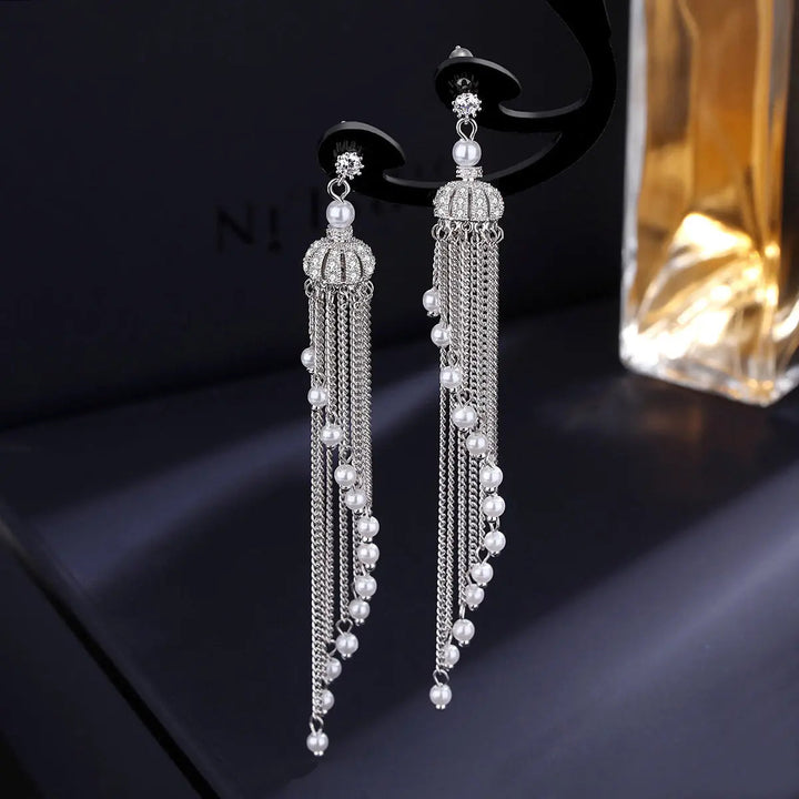 LOVCIA Elegant Crown Tassel Earrings for Women With Sterling Silver Needle