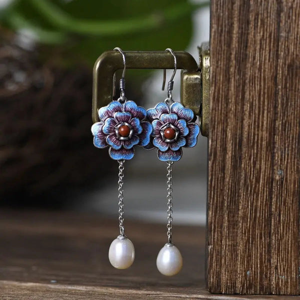 LOVCIA Elegant S925 Silver Flower Earrings with Freshwater Pearls for Women