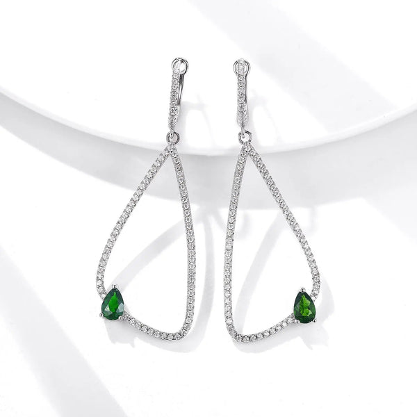 LOVCIA Elegant Women's S925 Silver Earrings with Natural Diopside Gemstone