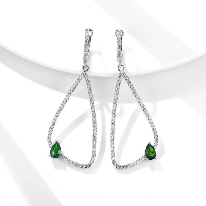 LOVCIA Elegant Women's S925 Silver Earrings with Natural Diopside Gemstone