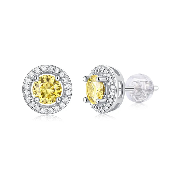 LOVCIA Sterling Silver Moissanite Round Crystal Stud Earrings with Certificate and Gift Box LOVCIA