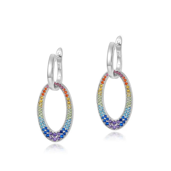 LOVCIA Vintage Silver Rainbow Zircon Earrings with Detachable Two-Piece Design for Women LOVCIA