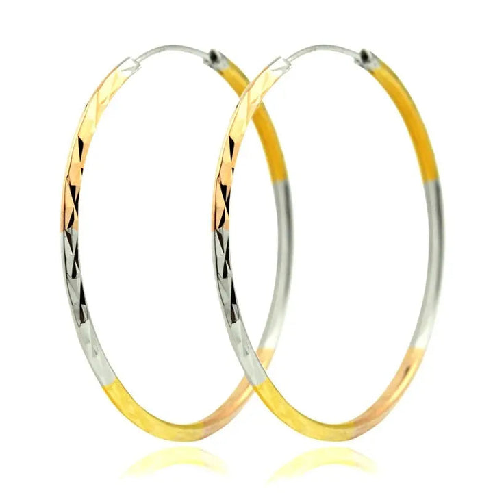 LOVCIA Tri-Color Gold-Plated Sterling Silver Hoop Earrings for Women