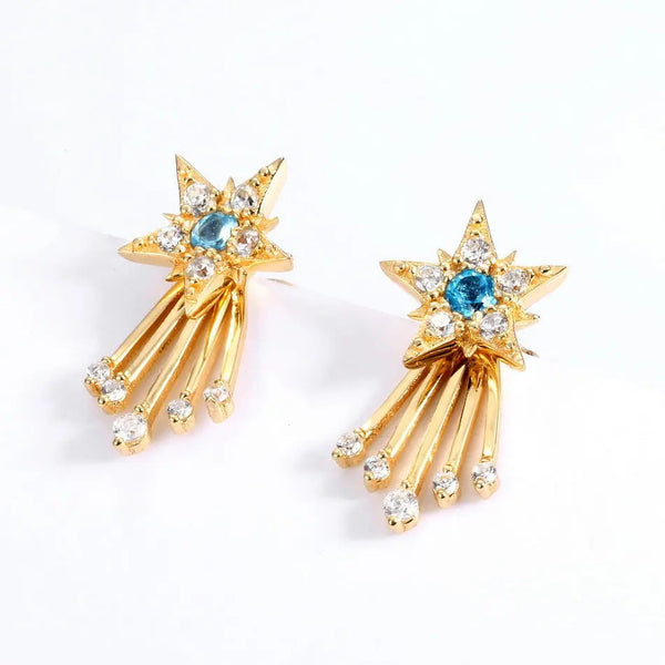 LOVCIA Elegant Meteor Star Gold-Plated Sterling Silver Earrings for Women