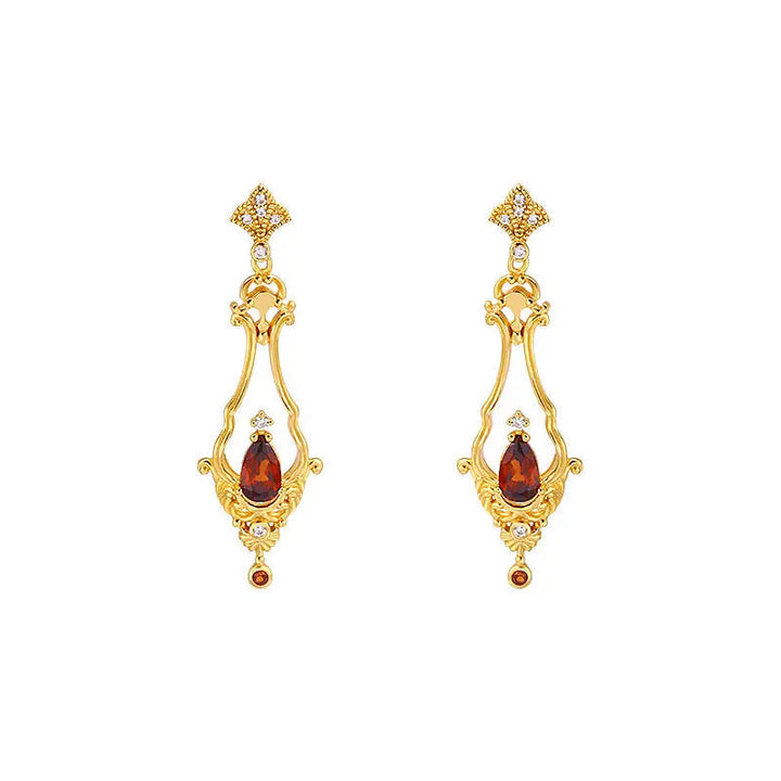 LOVCIA Baroque-Style Sterling Silver Ruby Red Drop Earrings for Women LOVCIA