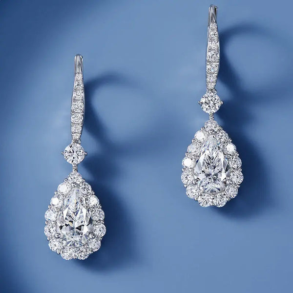 LOVCIA Elegant Drop-shaped Diamond Earrings with Sterling Silver Enclosure for Women