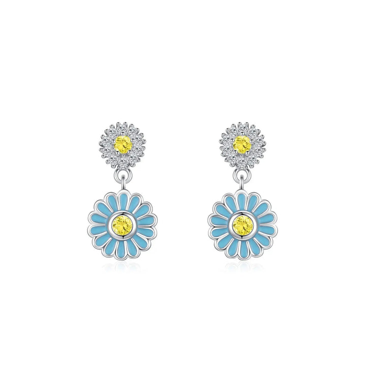 LOVCIA Elegant 925 Sterling Silver Blue Enamel Flower Earrings with Micro Rhinestones LOVCIA