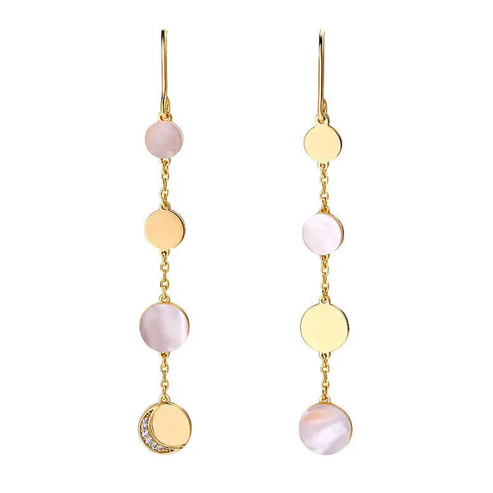 LOVCIA Celestial Disc Dangle Earrings with Mother of Pearl and Moon Accents LOVCIA